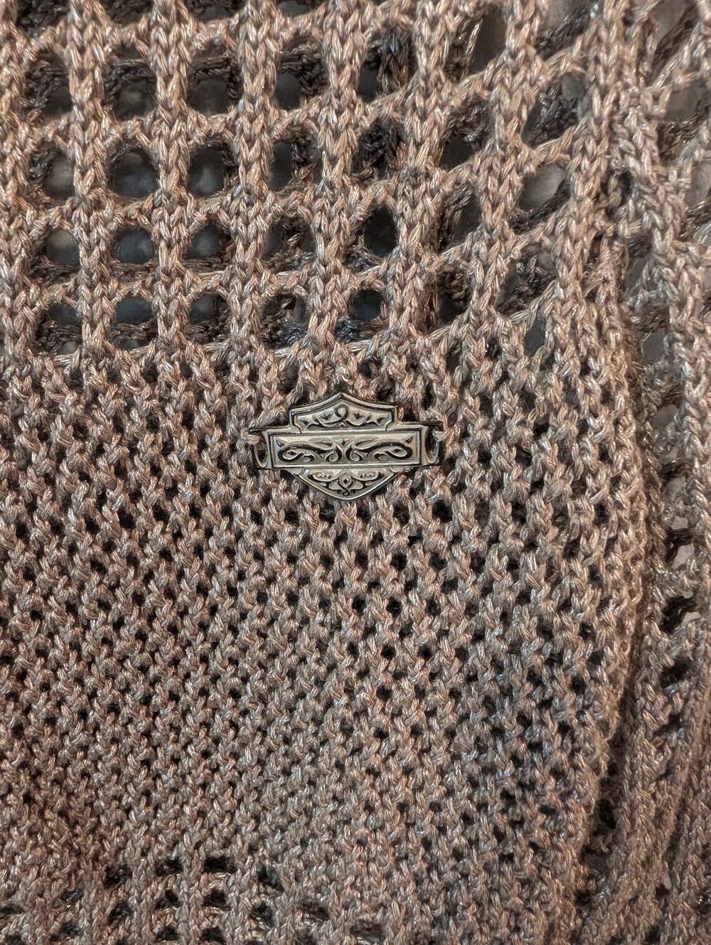 Harley Davidson Open-Knit Long Sleeve Sweater - Taupe Size Xs - Picture 3 of 9